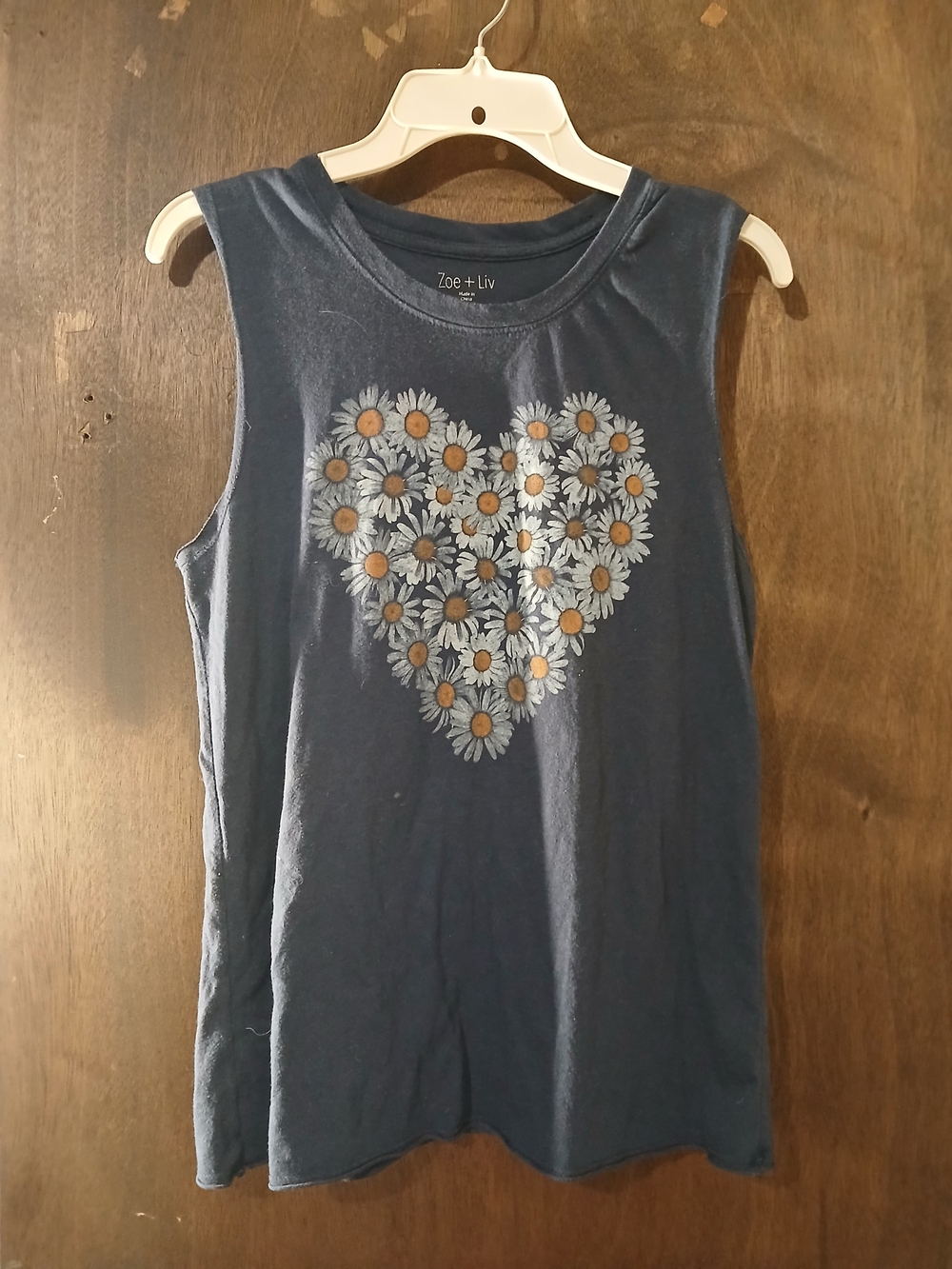 Zoe + Liv Navy Daisy Heart Muscle Tank